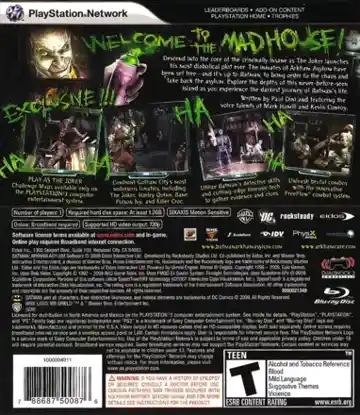 Batman - Arkham Asylum (USA) box cover back